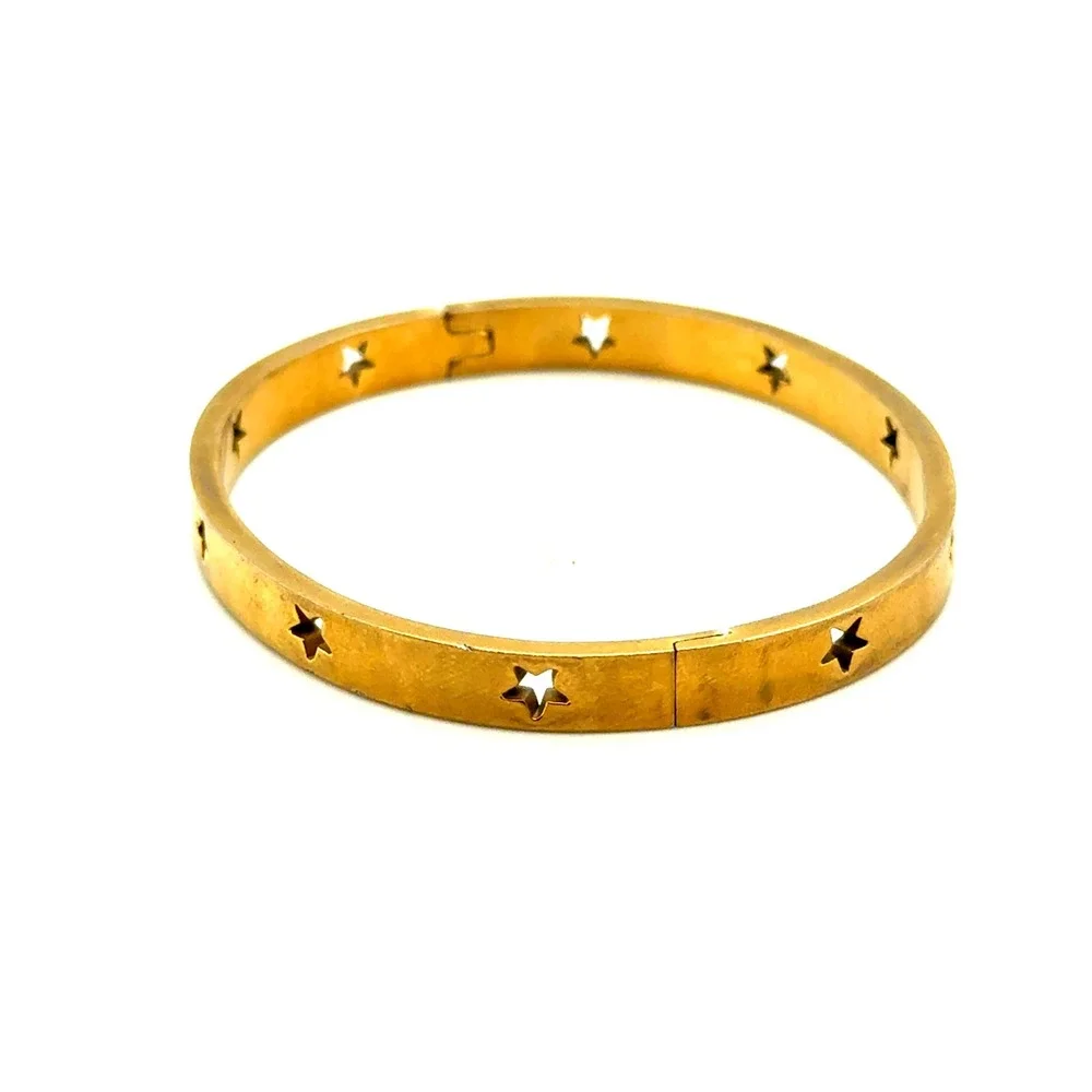 Gold Tone Star Cutout Bangle Bracelet Hinged Celestial Flat Band Jewelry